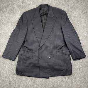 Brioni Double Breasted Peak Lapel Navy Blue Blazer 46R Pinstripe Super 150s Wool